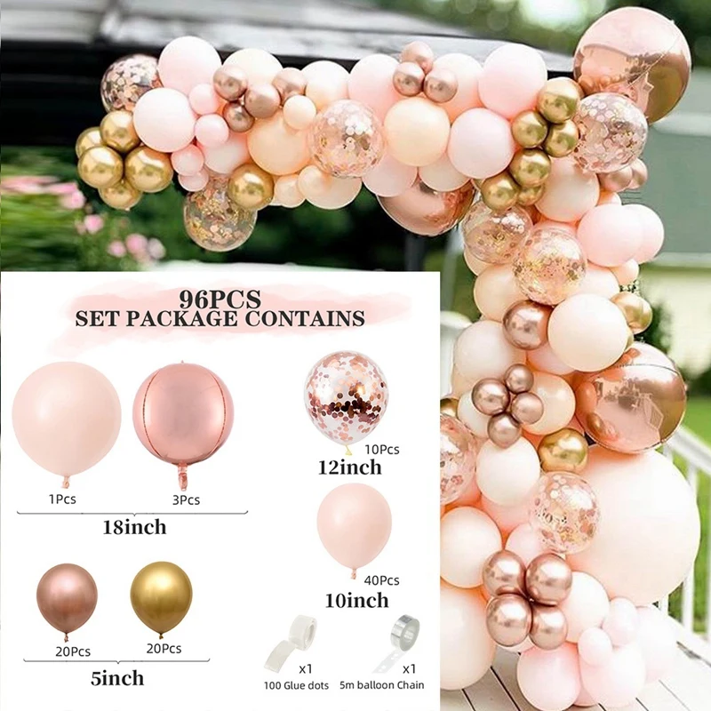 

96 Pcs Macaro Balloon Garland Arch Kit,Chrome Rose Gold Balloon with 4D Globos for Wedding/Birthday/Party Decor