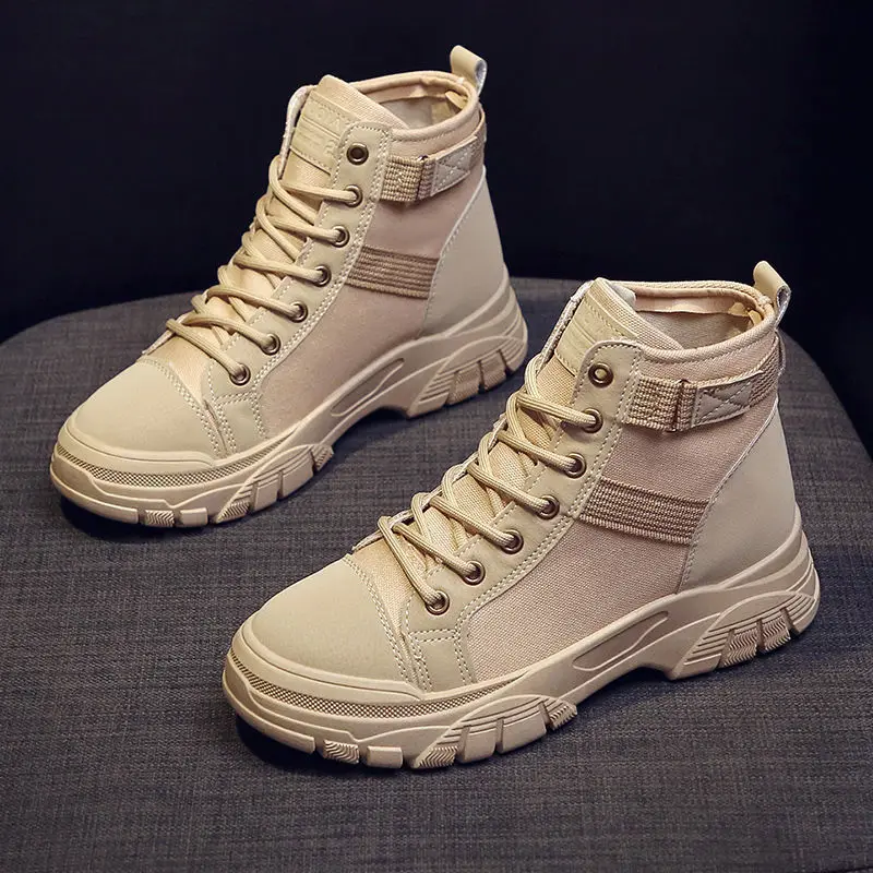 

Ботинки женские на толстой подошве, модная нескользящая обувь для походов, дышащие спортивные ботинки из парусины, Белые коричневые черные,...