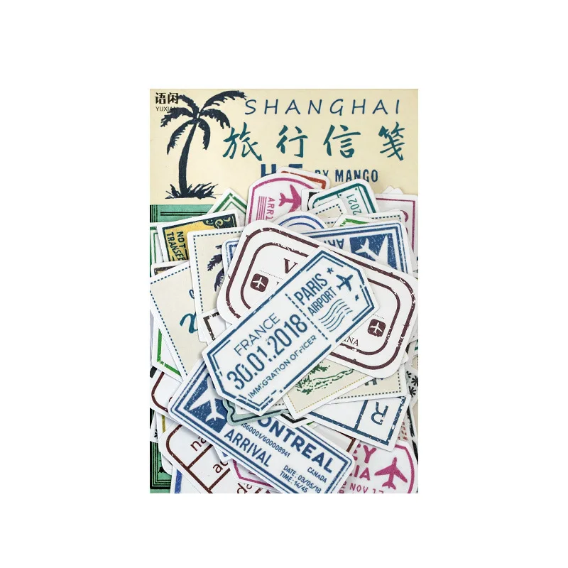 

60 Pcs Vintage Stamp Decorative Adhesive Sticker Tape Craft Scrapbooking Sticker Set For Diary Album Journals