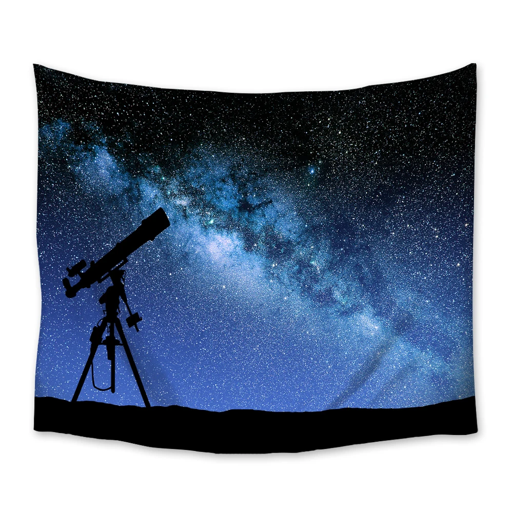 

Telescope Starry Sky Tapestry Wall Hanging Polyester Home Bedroom Decor Bedspread Beach Mat Blanket Yoga Mat Tapestries
