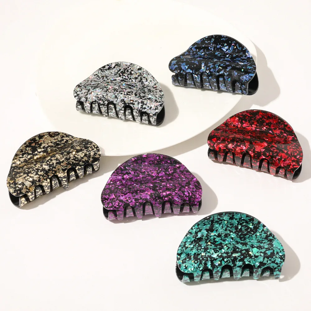 Модная блестящая акриловая однотонная заколка с мраморными полосками для волос