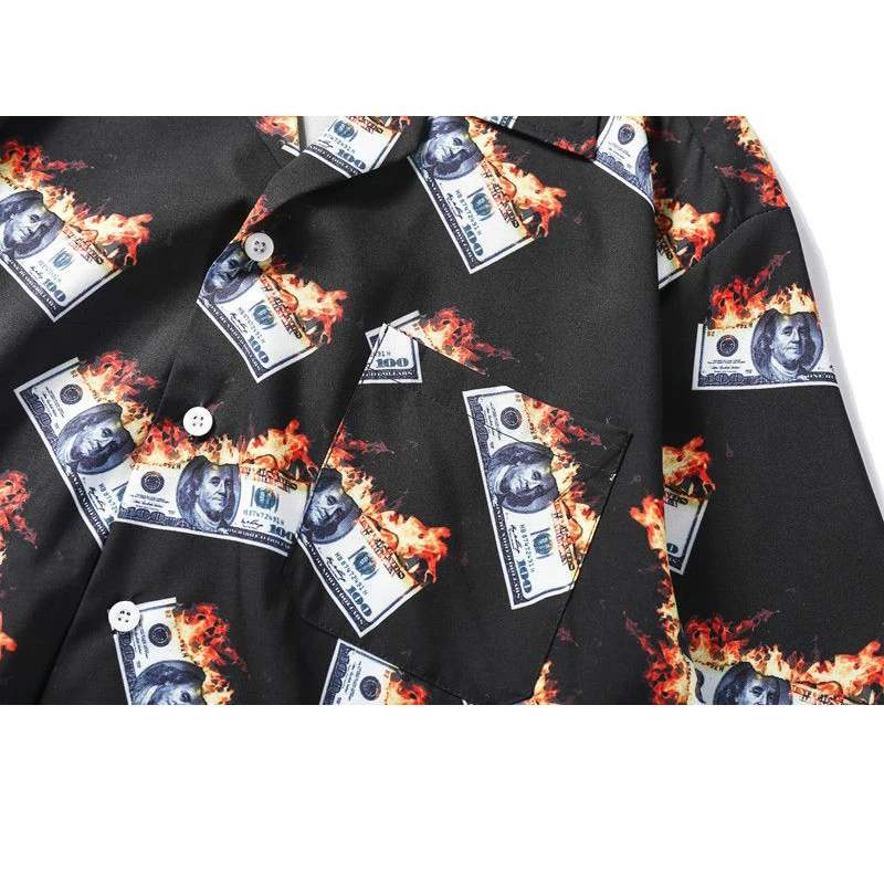 

Una Reta Men shirt New Hawaii beach Summer shirt Fashion casual Hip hop Burning dollar print Harajuku Man Tops Dropshipping