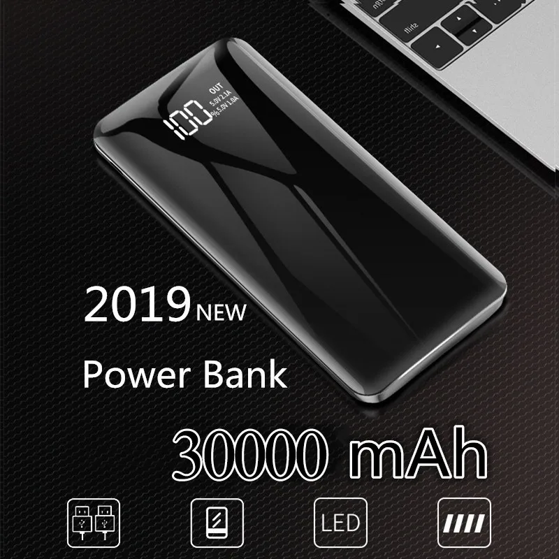 Внешний аккумулятор 30000 мАч зеркальный внешний портативное быстрое зарядное