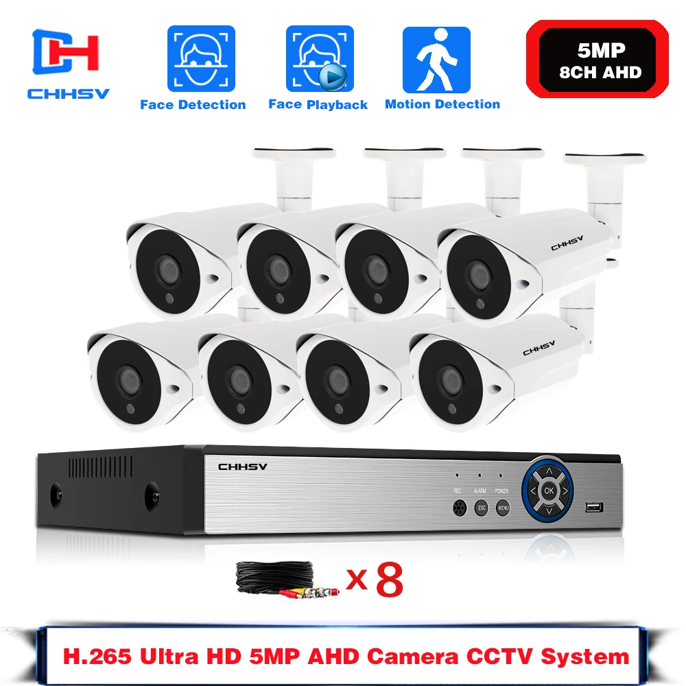 

H.265 5MP Security Camera System 8CH AHD DVR Kit 4/8PCS 5.0MP HD Indoor Outdoor CCTV Camera P2P Video Surveillance System Set