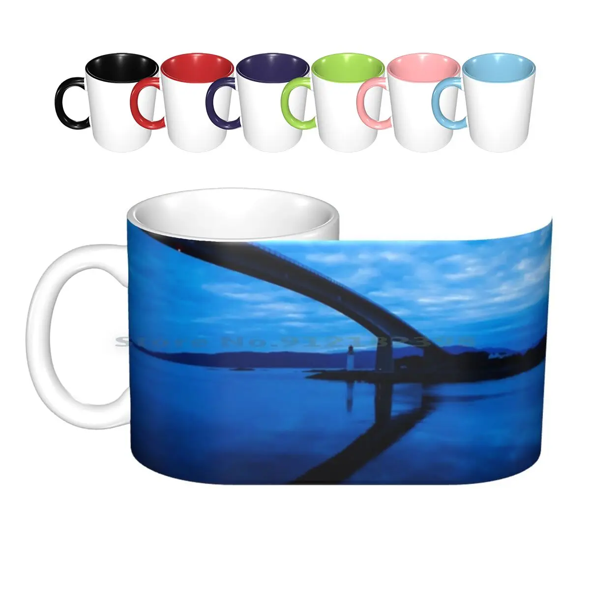 

Керамические кружки Skye Bridge, кофейные чашки, кружка для молока и чая, мост, маяк, океан, море, небо, облака, голубая ночь, сумерки, остров и Скай