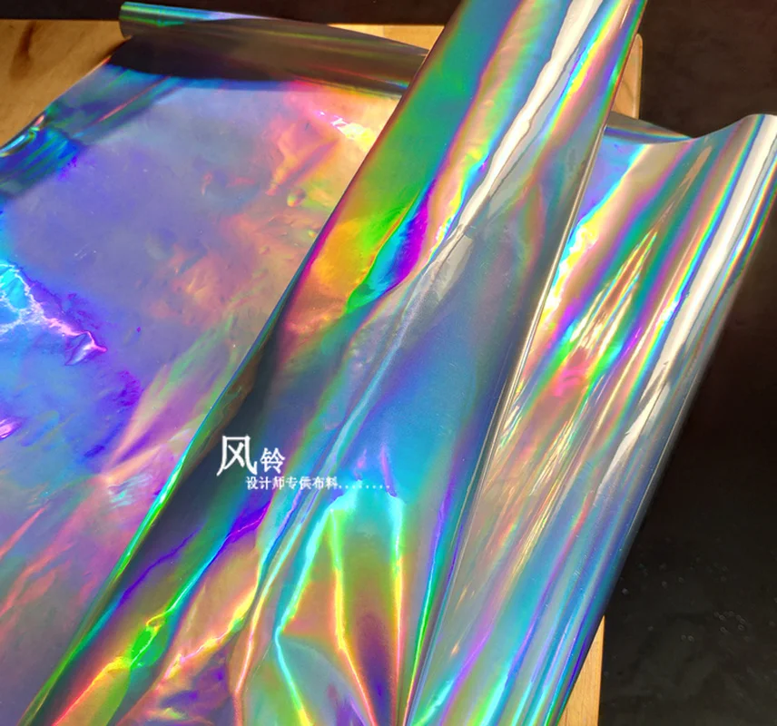 

TPU Laser Silver Holographic Iridescent PVC Film Waterproof Plasctic Sewing Clothes Bags background Decor Designer Fabric