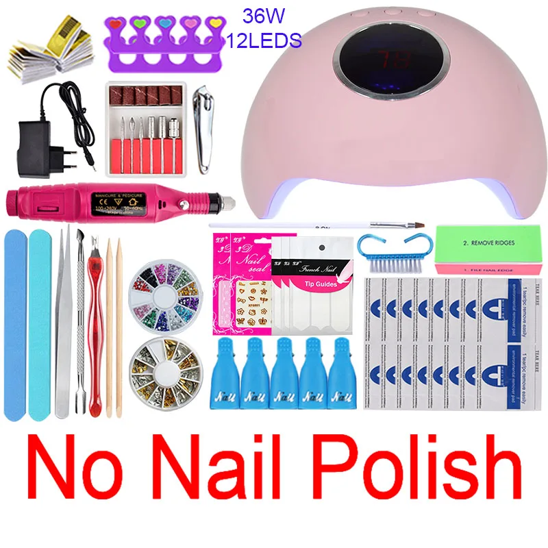 24w lamp no Polish Набор для ногтей 80 54/24 Вт УФ-лампа 18 цветов Гель-лак для ногтей топ-покрытие комплект гель-лаков для ногтей маникюрный набор Электрический Маникюрный Набор - Цвет: 24w lamp no Polish