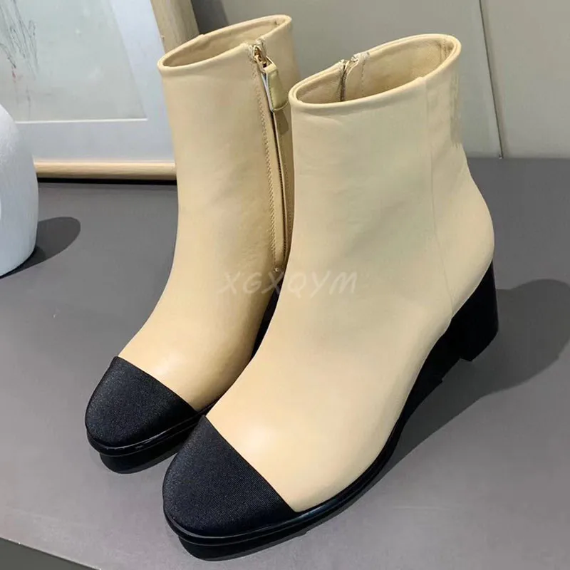 

New Autumn Women Chelsea Boots Elegant Real Leather Luxury Chunky Ankle Boots Side Zip Ladies Dress Boots Botas High Heel 5CM