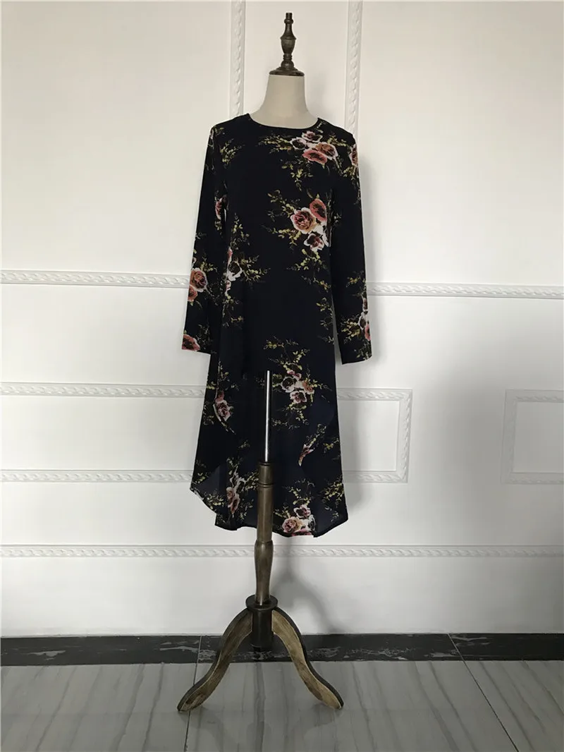 

Muslim Blouse Dubai Arab and Shirt Women Print Floral Asymmetry Hem Loose Hijab Tops Islam Dovetail Blouses Islamic Clothing