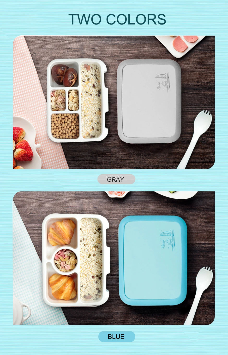 Baispo Microwavable квадратная коробка для обеда для детей Герметичный пищевой контейнер с отделениями BPA бесплатно ланчбокс для пикника школы