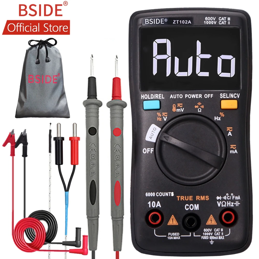 

BSIDE ZT102A EBTN LCD Digital Multimeter TRMS AC/DC Voltage Current Temp Ohm Frequency Diode Resistance Capacitance Tester