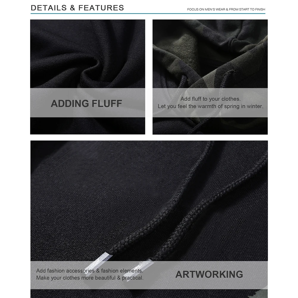 

Camouflage Hoodies Men Camo Hoody Hip Autumn Winter Military Hoodie Mens Clothing Streetwear Pullovers Contrast Color Stitching