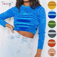 tossy o neck knitted long sleevele crop top striped cropped sweaters for women slim higt streetwear yzk 2021 autumn new