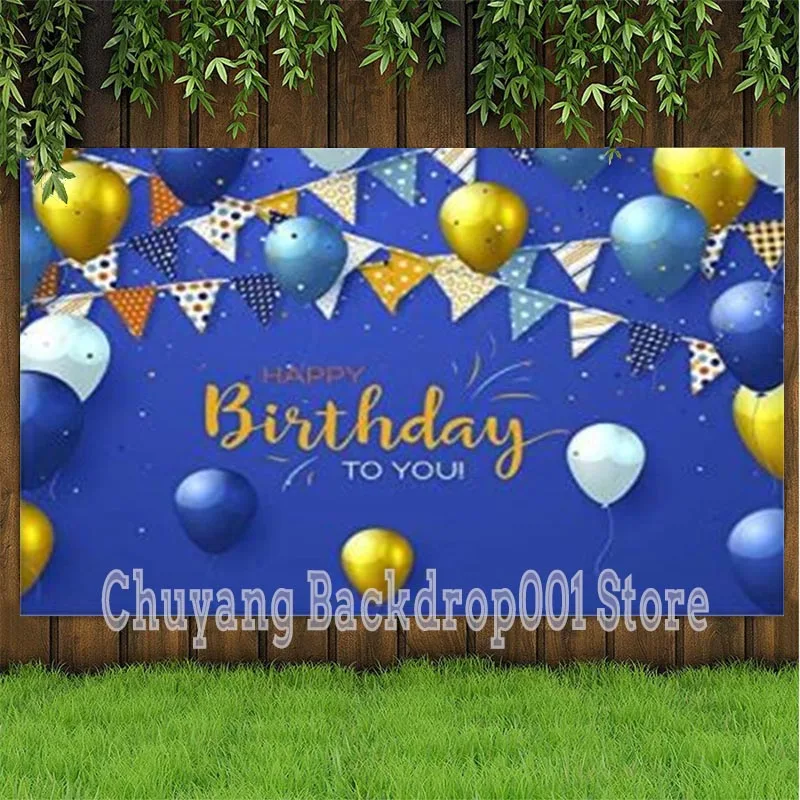 Happy Birthday Banner Bright Photography Backdrop Table Decoration Booth Supply Exquisite Blue Vinyl Background