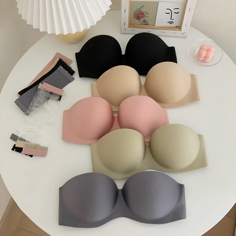 

Strapless Underwear Bra Women's Summer Small Chest Gathered Non Slip Wrapped Chest Steel Ring Traceless Strapless Invisible