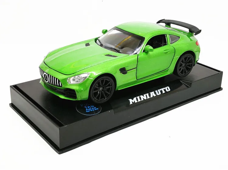 1/32 литой спортивный автомобиль из сплава, модель Benz AMG GTR, вытяжной светильник со звуком, литые игрушки, модели автомобилей для детей, подарки на день рождения