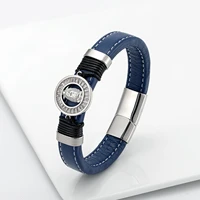 new silver micro inlaid zircon virgin goddess charm wide leather bracelet for men and women fashion stainless steel bracelet