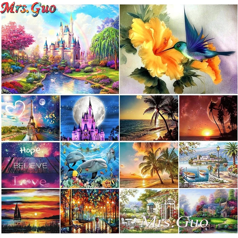 

5D алмазная живопись, пейзаж, животное, картина, квадратные украшения, Набор для вышивки, замок, полная мозаика, дизайн, ремесла, домашний деко...