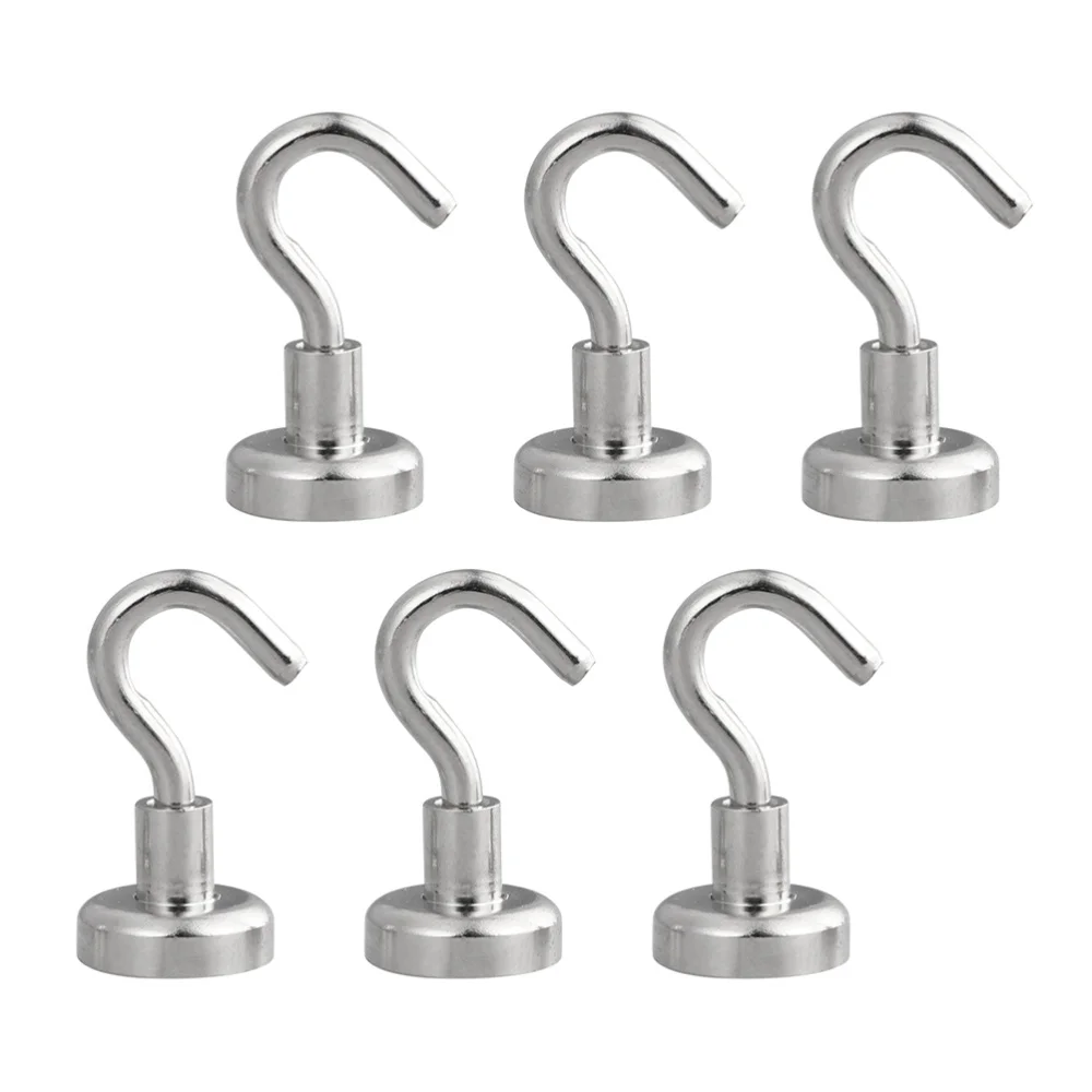 

6pcs Magnetic Hooks Home Magnetic Hangers Heavy Duty Hanging Hooks (Silver)