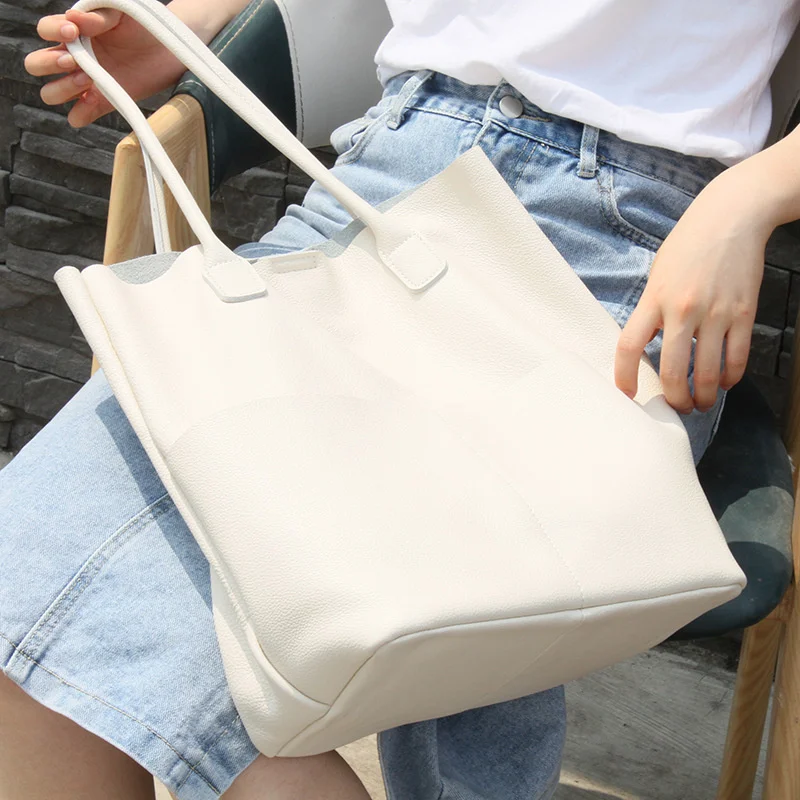 

Top leather tote bag women's bag one shoulder portable shopping bag art bag