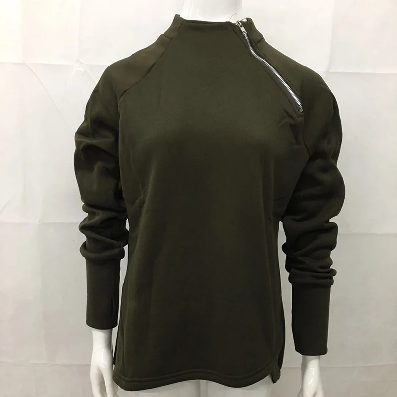 

Winter Women Casual Solid Blouse Long Sleeve Girl Pullover Turtleneck Zipper Sweatshirt Female Tops