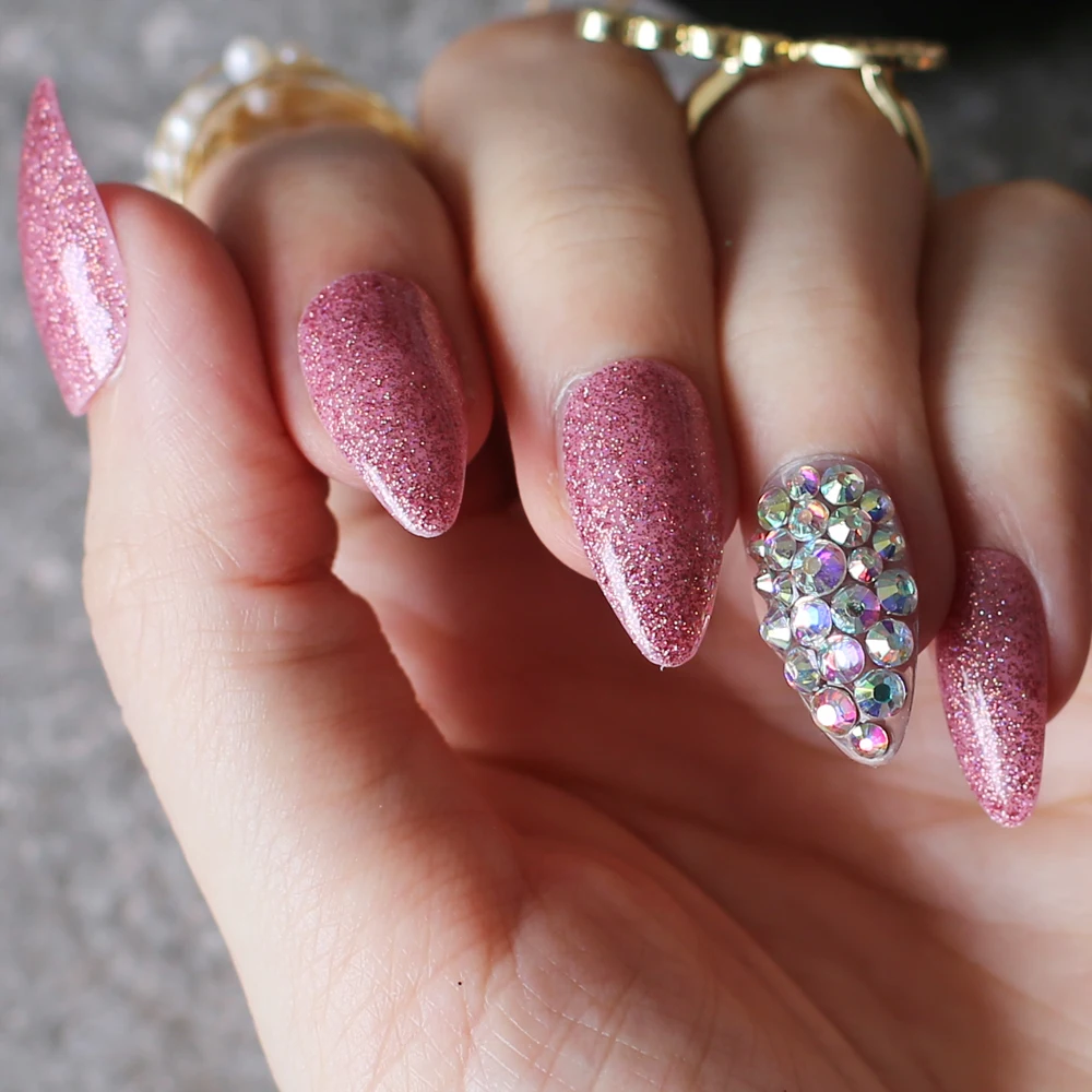 Розовый УФ лазер flash накладные ногти розовое золото стилет бриллиант 24 шт.