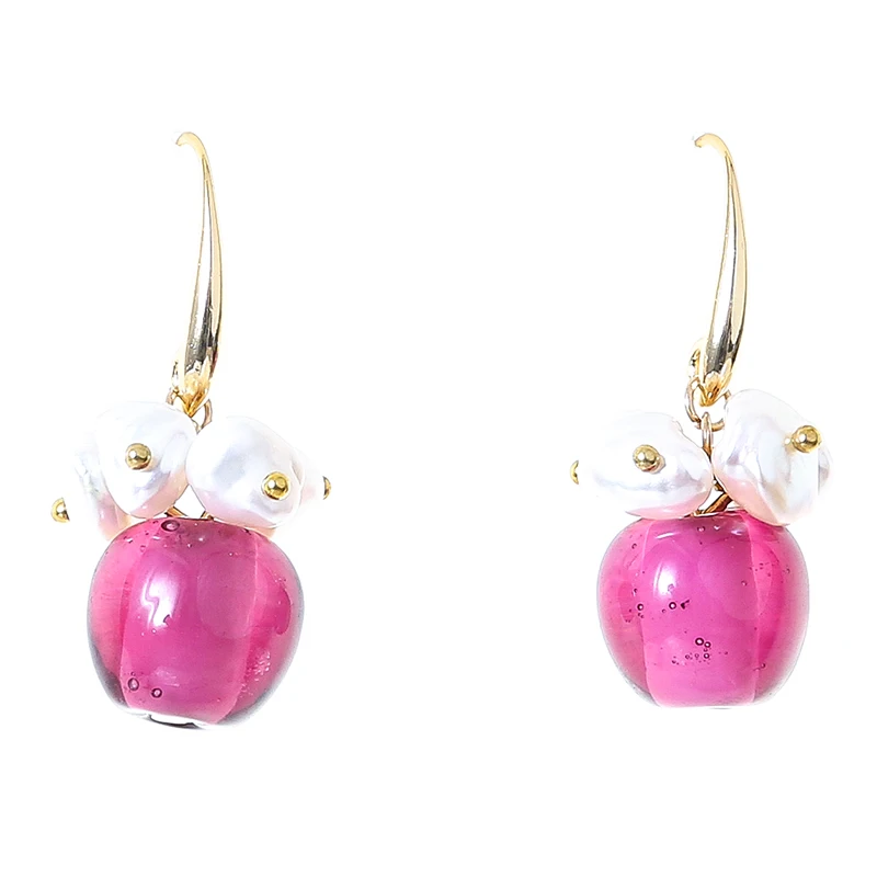 

Vanssey Fashion Jewelry Fruit Cherry Handmade Glass Natural Pearl Dangle Earrings Party Wedding Accessories for Women 2020 New