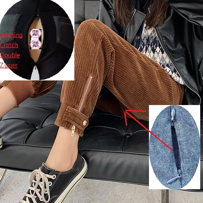 

Winter Corduroy PantsOutdoor sex pants with crotch openings Thick Warm Plus Size Fashion Zipper Elastic High Waist Pencil