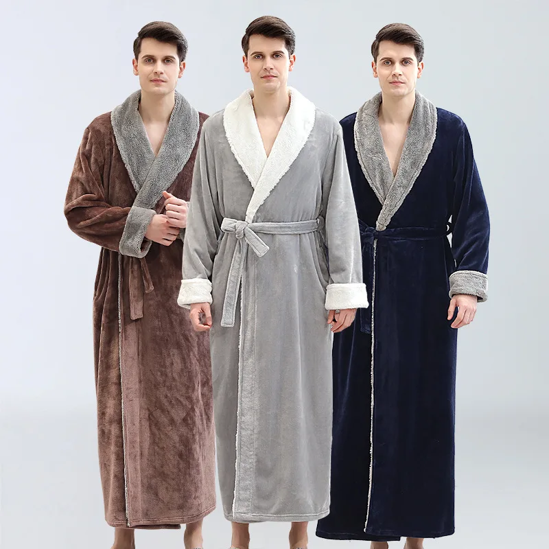

Flannel Thickened Nightgown with The Same Style Autumn and Winter Lengthened Couple Cross-border Men's Bathrobe Home Service