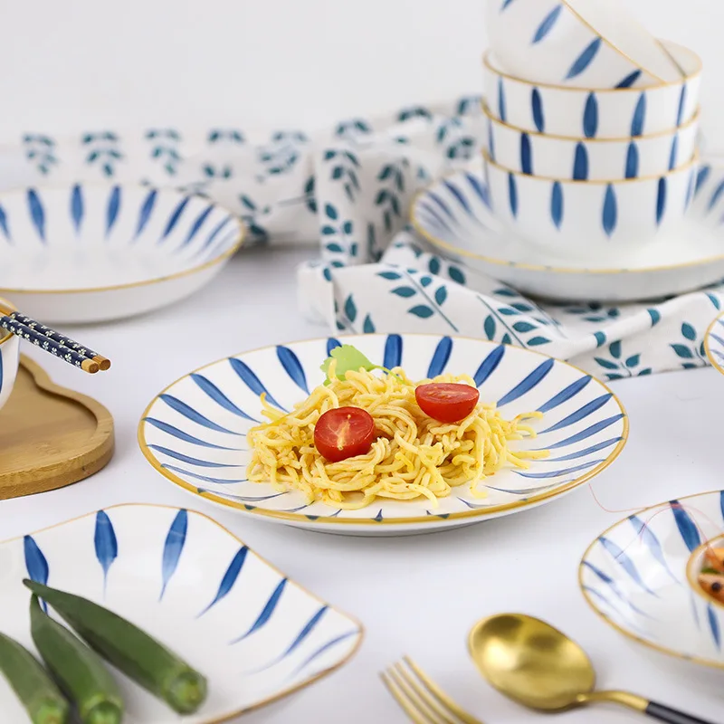 Goede Japanse Stijl Orchidee Gras Servies Set Handgeschilderde Gerechten Servies Creatieve Ramen Kom Soepkom Relatiegeschenken