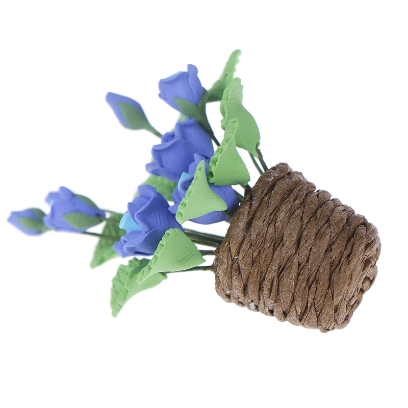 

New Elegant Clay Purple Rose Flower in Pot for Dolls House Living Room 1/12 Dollhouse Miniature Ornament Bedroom Garden Decor