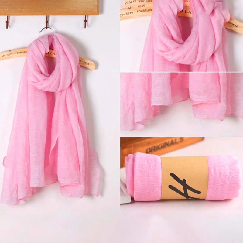 

Women Solid Color Long Scarf Wrap Vintage Cotton Linen Large Shawl Hijab Elegant