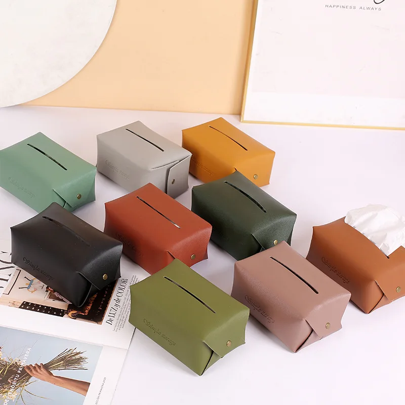 

Leather Tissue Box Nordic Style Solid Color PU Leather Pumping Box Tissue Storage Box Household Daily Necessities Simple