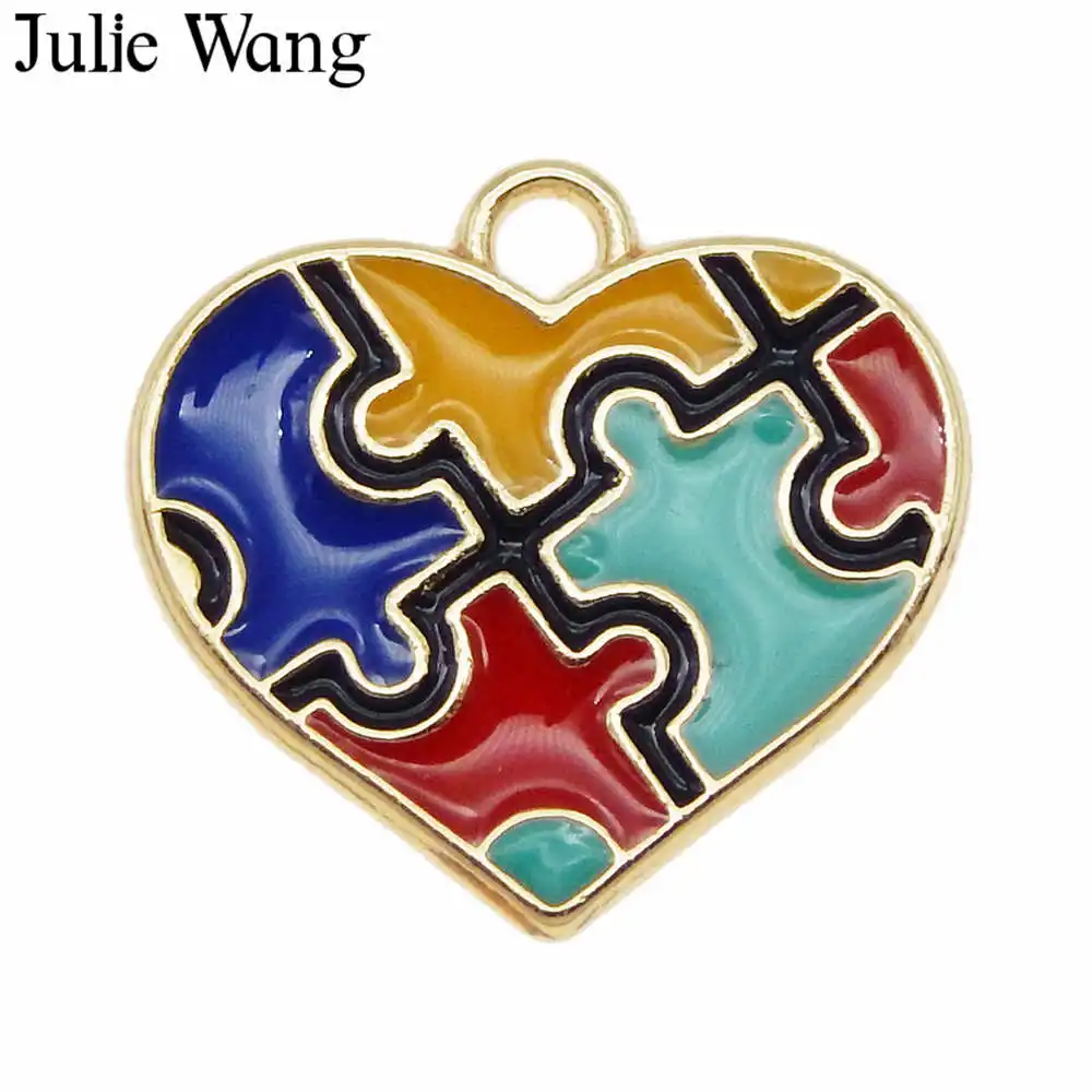 Julie Wang 3 шт. эмаль аутизация понимание головоломки подвески золотой тон ожерелье