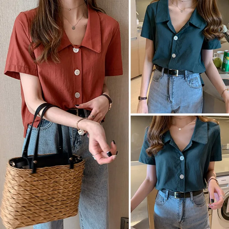 

Plus Size Blouse Women Retro Off Shoulder Stitching Round Neck Short Sleeve Summer Chiffon Shirt Solid Womens Tops And Blouses