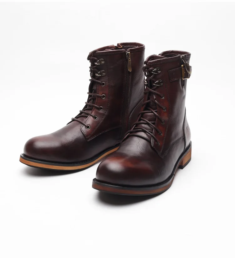 Ботинки martin Мужские Винтажные коровья кожа круглый носок на шнуровке молния
