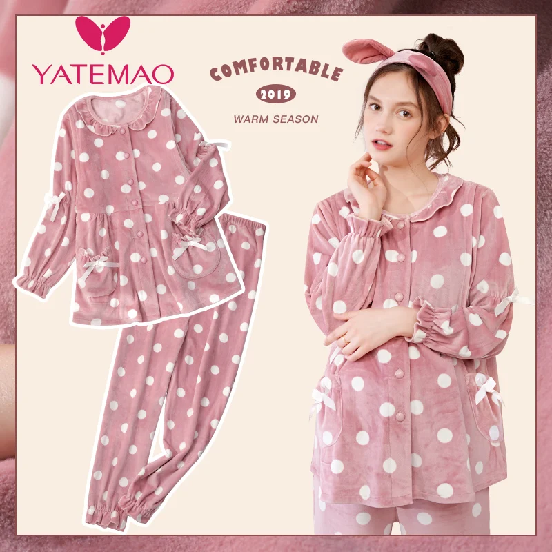 YATEMAO фланелевые пижамные комплекты для беременных Ночная одежда кормящих женщин