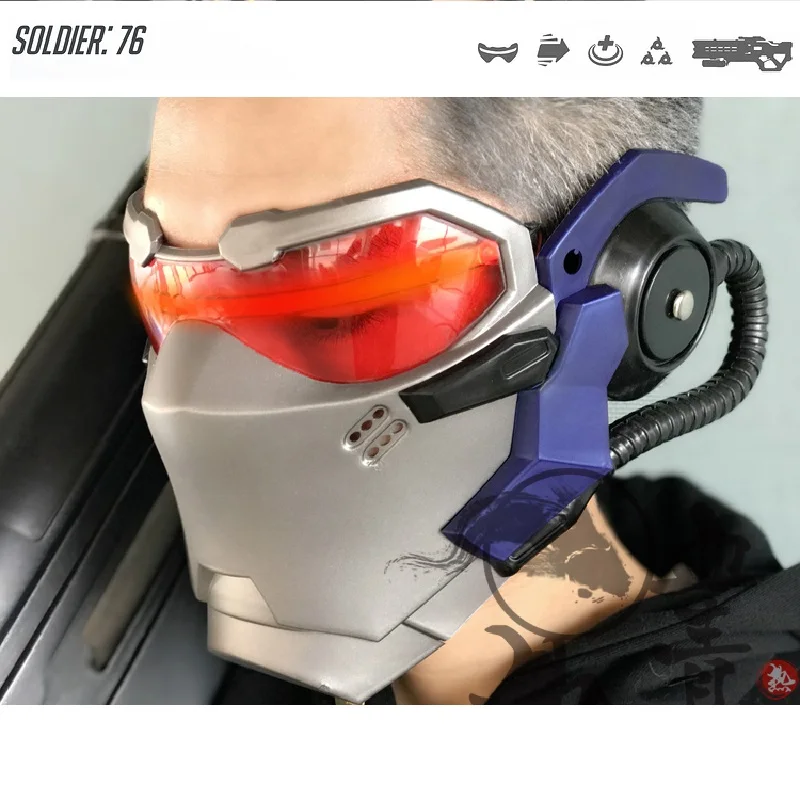 Новая версия игры Ow Soldier 76 светодиодная светящаяся маска реквизит Джек Моррисон