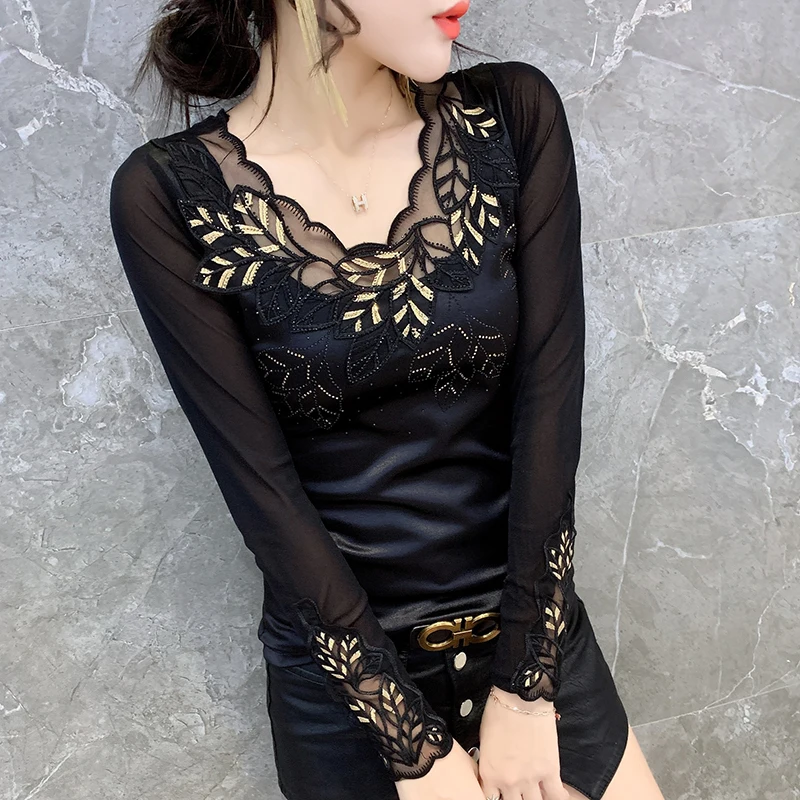 

Woman tshirts New 2021 Autumn long sleeve women tops and shirt Fashion diamond sexy bottoming shirt Plus size women t-shirts