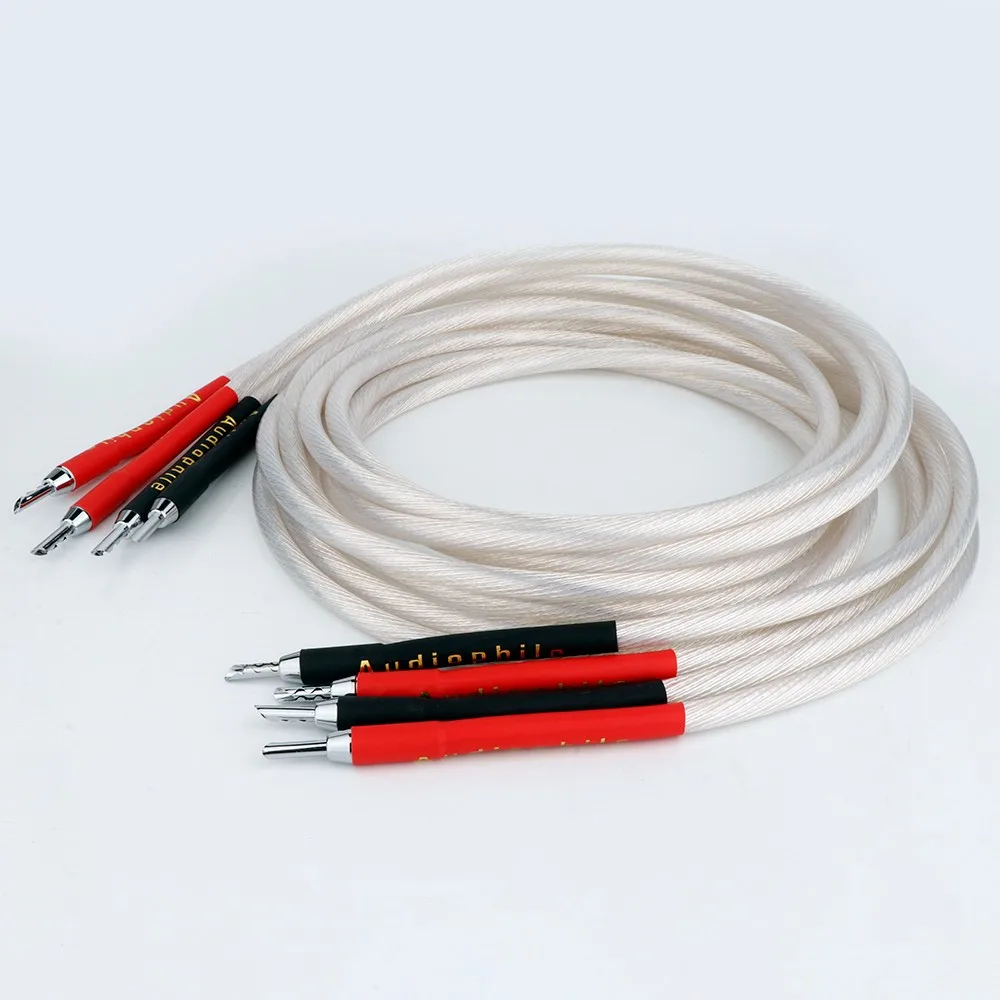 Аудиокабель 4-корневой HIFI 99.999% 5N, однокристальный медный OCC посеребренный кабель для динамика, вилка типа банан, Y-образный штекер