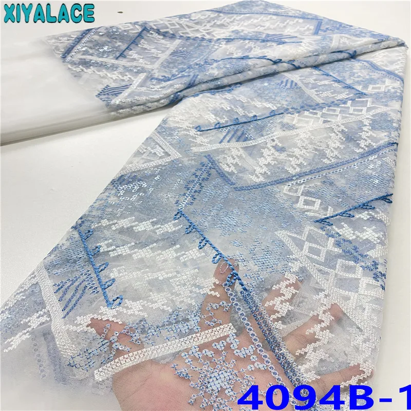 

Lace Nigerian Embroidery Fabric African Lace Fabric High Quality French Tulle Laces with Sequins Net Lace for Dresses KS4094B