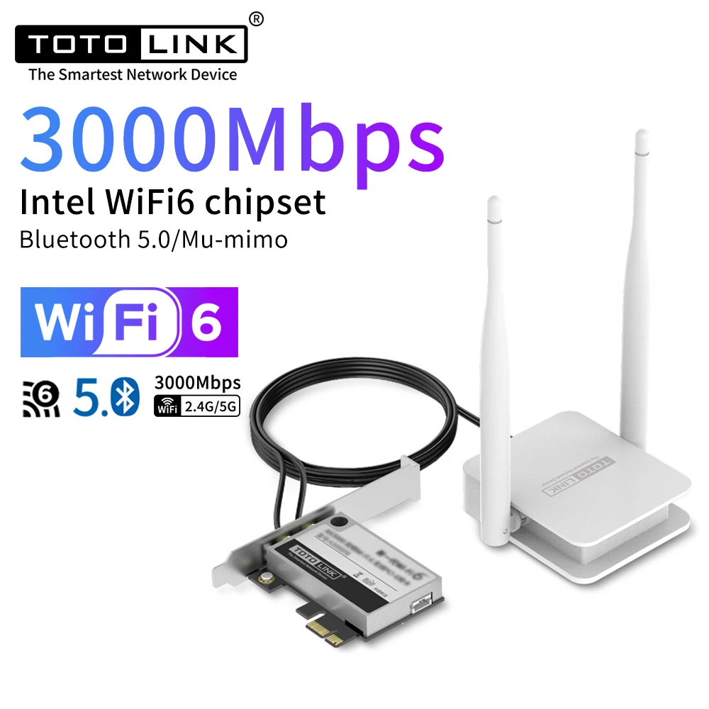 

Wi-Fi-адаптер TOTOLINK X3000PE, Wi-Fi 6, Intel AX210, два диапазона, PCI, 3000 м, Wi-Fi-карта, Bluetooth 5,0, PCI Express Wlan