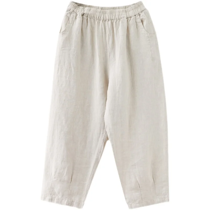 

bottoms women's Pants women summer 2021 Cotton and hemp new loose large thin linen show high waist casual fashion sexy cool lady