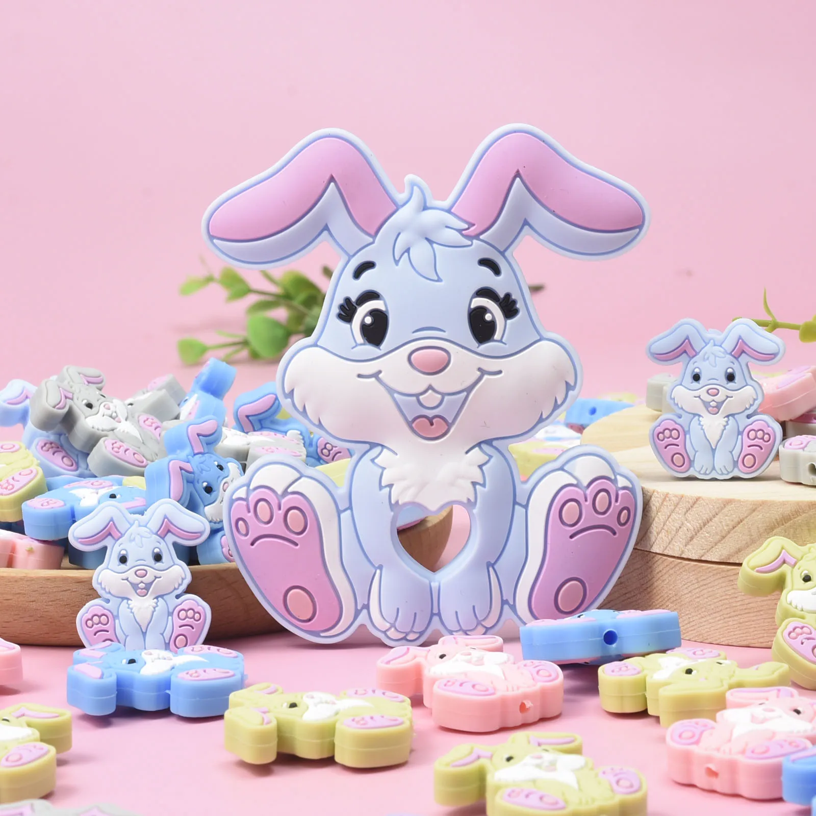 5/10/20 Uds nuevo lindo conejo de dibujos animados de silicona mordedor masticar Animal colgante DIY accesorios bisuter&iacute;a de chupete Clip juguete de dentici&oacute;n-2