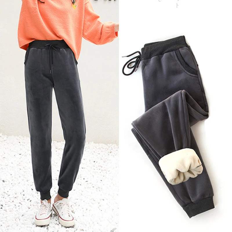

Women's winter lamb skin slimming pants women's casual warm pants wool fall slacks