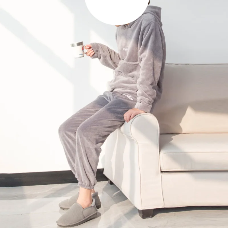 Женские пижамные комплекты с капюшоном и длинным рукавом зимняя плотная