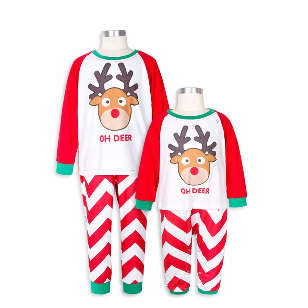 Cotton Xmas Moose Christmas Family Matching Pajamas Set Adult Kids Cute Cartoon Print Sleepwear Pjs Nightwear Party Clothing | Мать и