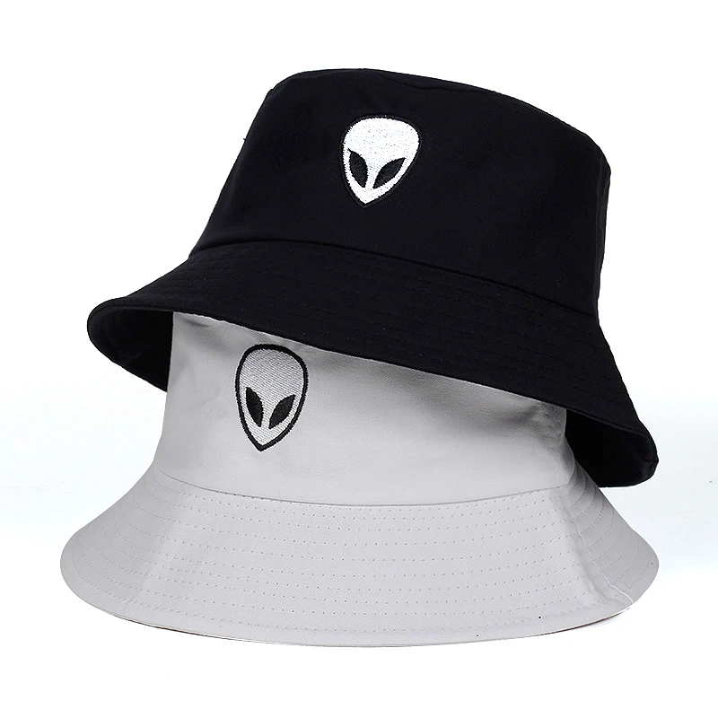 

2019 New Summer Embroidery Alien Bucket Hat Solid Cotton black white Panama Man Women Bob Cap Hip Hop Gorras Beach Sun Fisherman