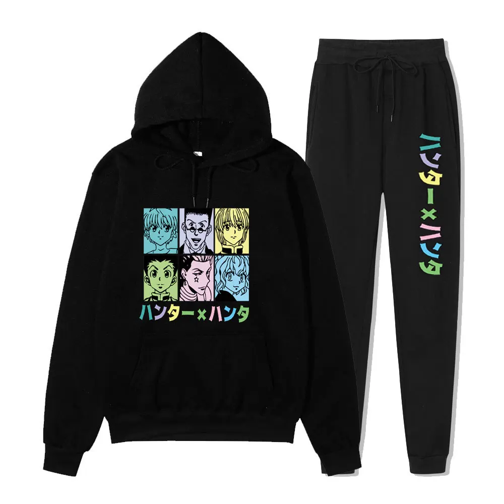 

New 2 piece set of anime hunter letter print sweatshirt + pants men's and women's sweaters streetwear pullover Sudaderas