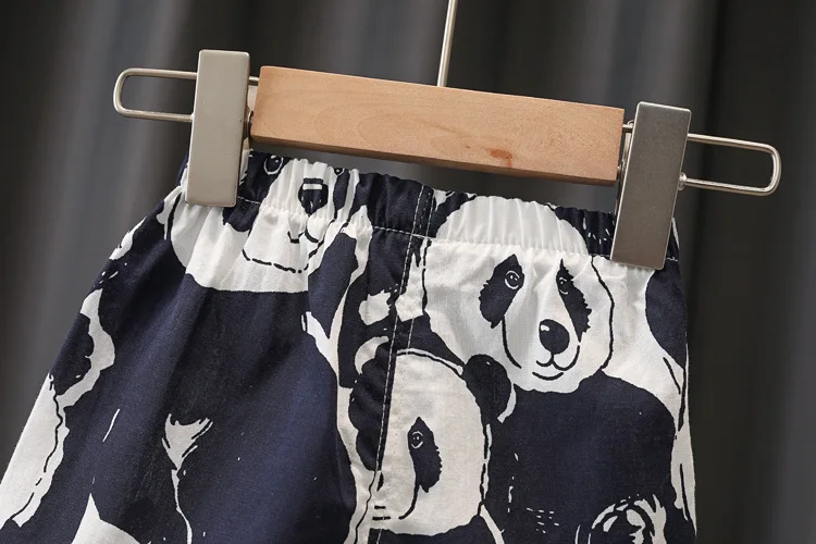 

2021 Summer Cotton Boy's Treasure Suit Panda Cartoon Pattern Print Inspirational Revers Tide Boy Ensemble Deux Pices